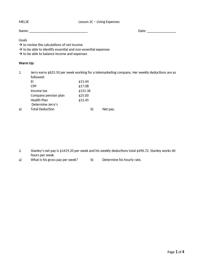 Lesson 2C | PDF | Expense | Meal