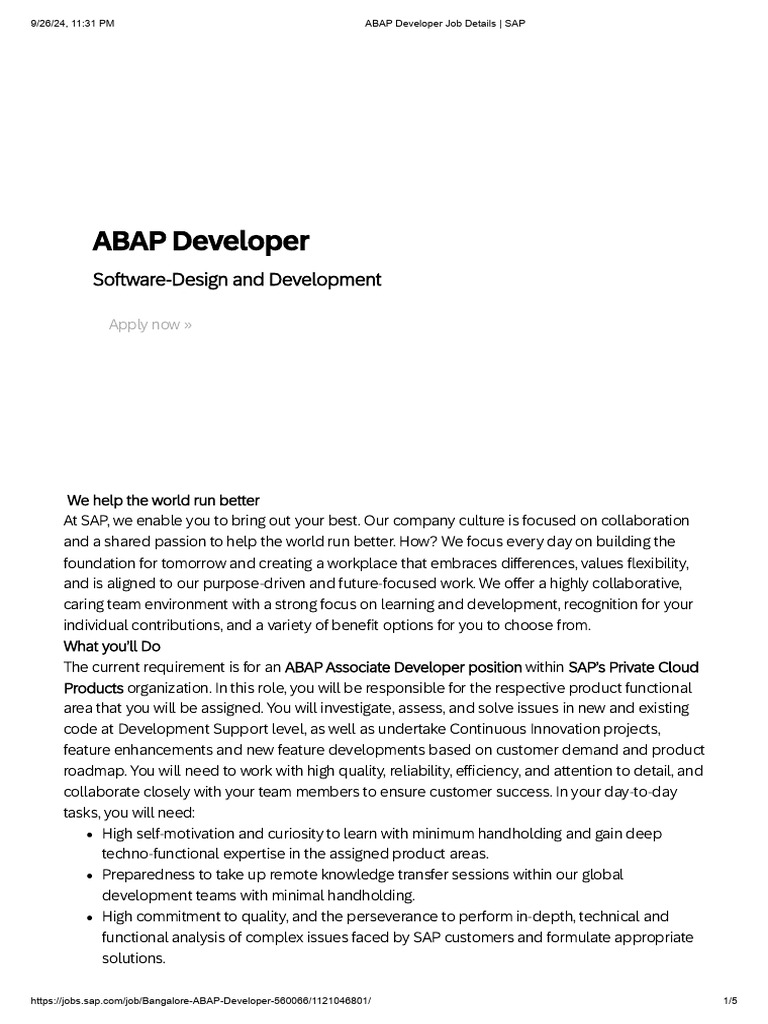 ABAP Developer Job Details - SAP - SAP LABS - 400752 | PDF ...