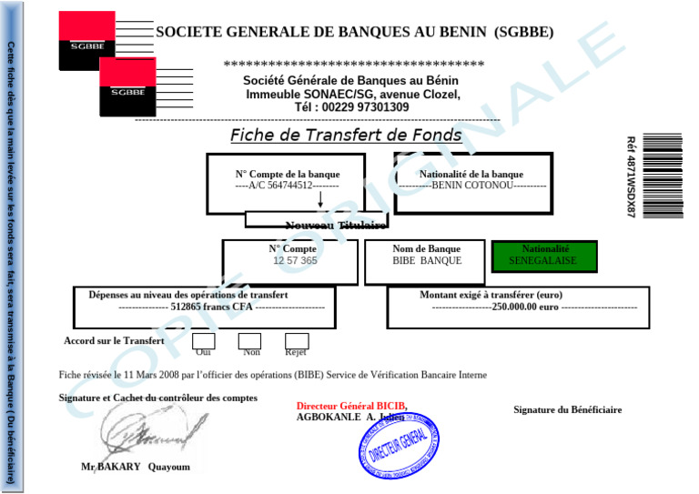 Fiche de Transfert de Fonds | PDF | Investir | Économie