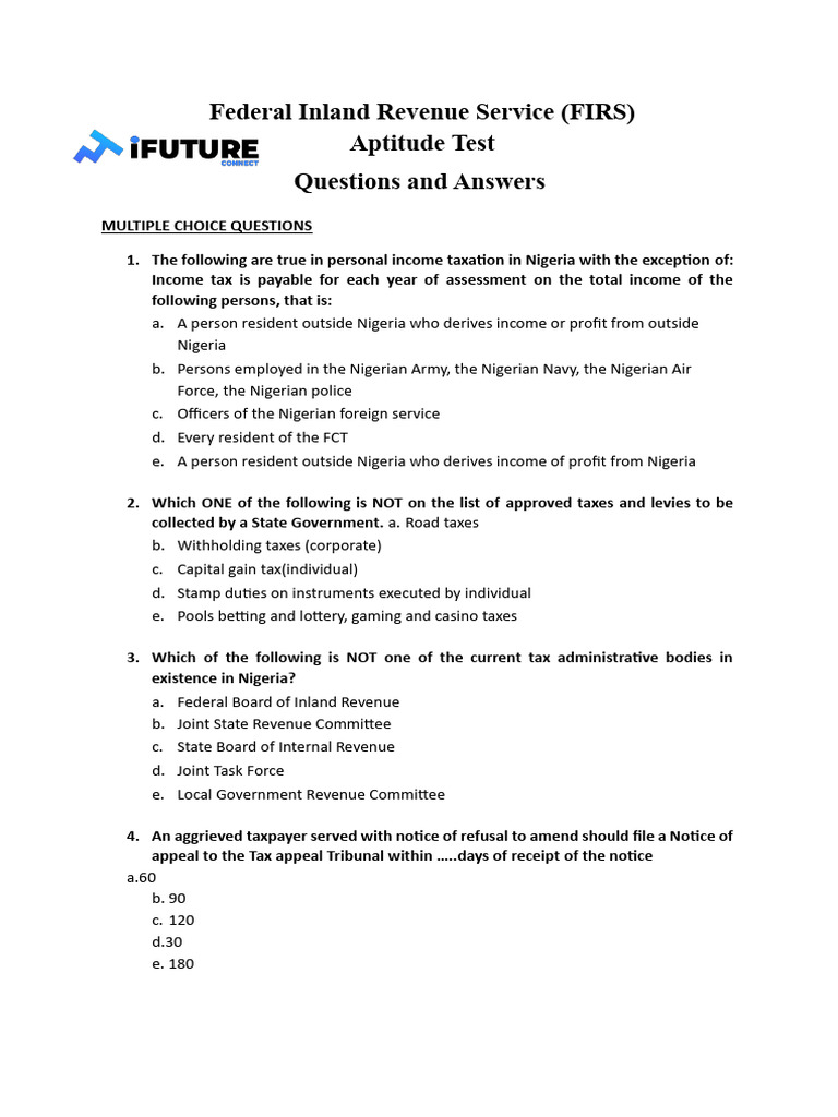 FIRS Aptitude Test Questions and Answers | PDF | Taxes | Expense