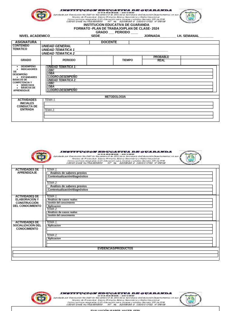 Plan de Clase 2024 para Educadores | PDF | Evaluación | Aprendizaje