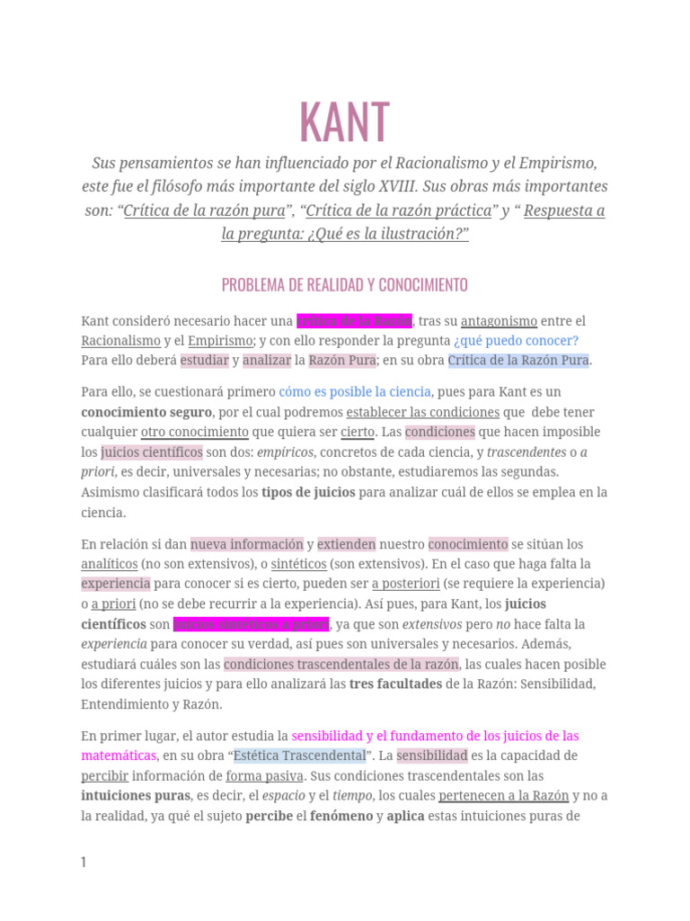 Filosofía de Kant: Conocimiento y Ética | PDF | Immanuel Kant | A ...