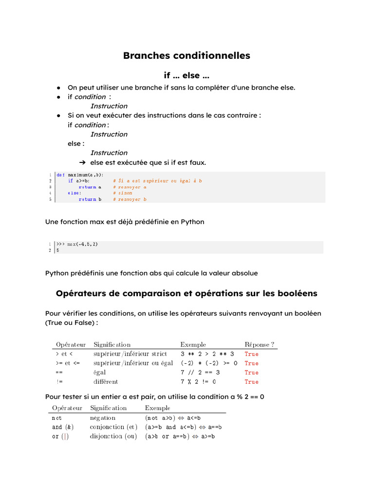 Branches et Boucles en Python | PDF | Structure de contrôle | Booléen