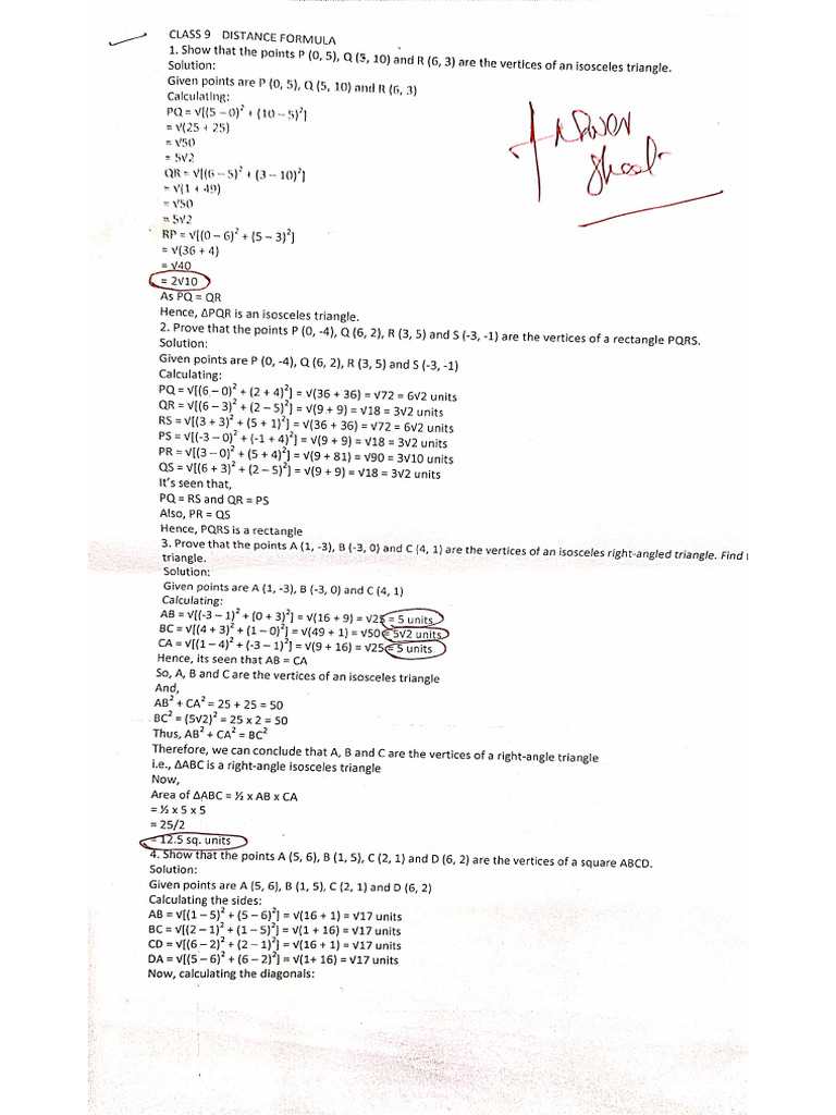 Distance Formula Answers | PDF