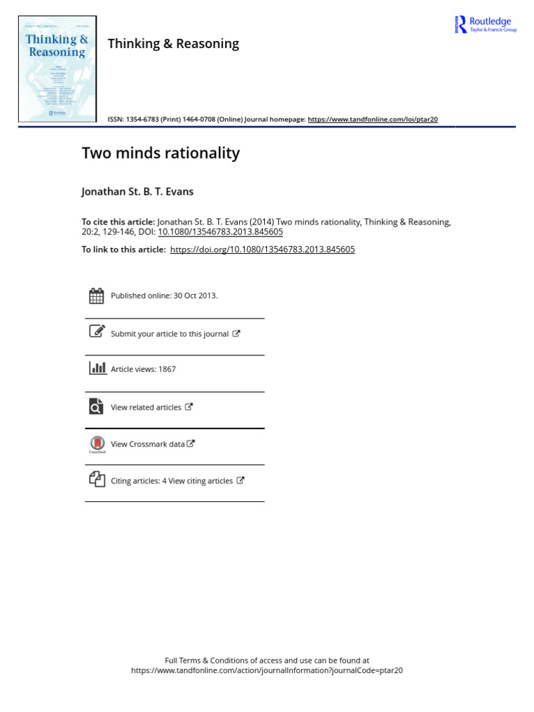 Two Minds and Human Rationality | PDF | Rationality | Mind