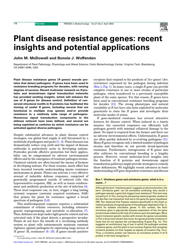 Plant Disease Resistance Genes: Recent Insights and Potential ...