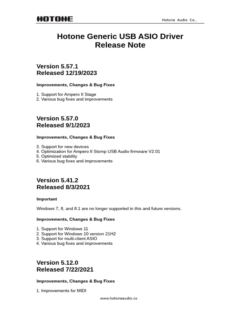 Hotone USB ASIO Driver Release Notes | PDF