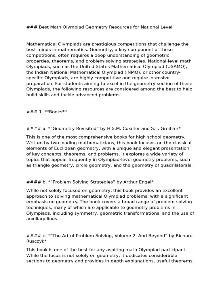 Best Geometry Resources Olympiad Natoinal Level | PDF | Geometry ...