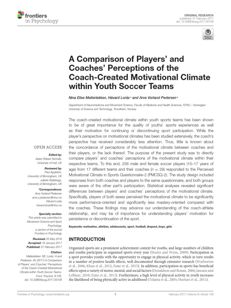 Players vs Coaches on Motivational Climate | PDF | Multilevel Model ...