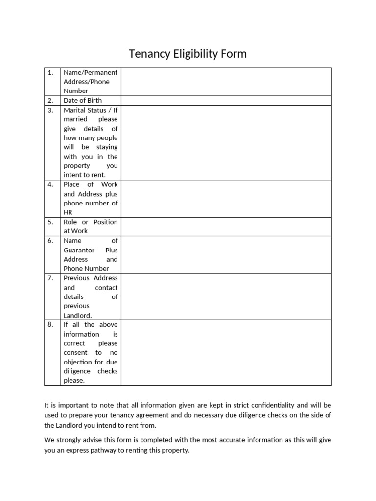 Tenancy Eligibility Form | PDF