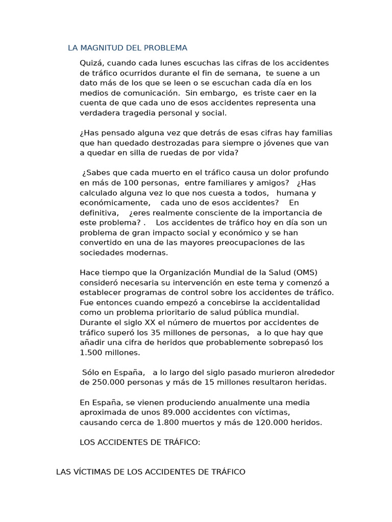 Impacto de los Accidentes de Tráfico | PDF | Accidente de tráfico | La ...