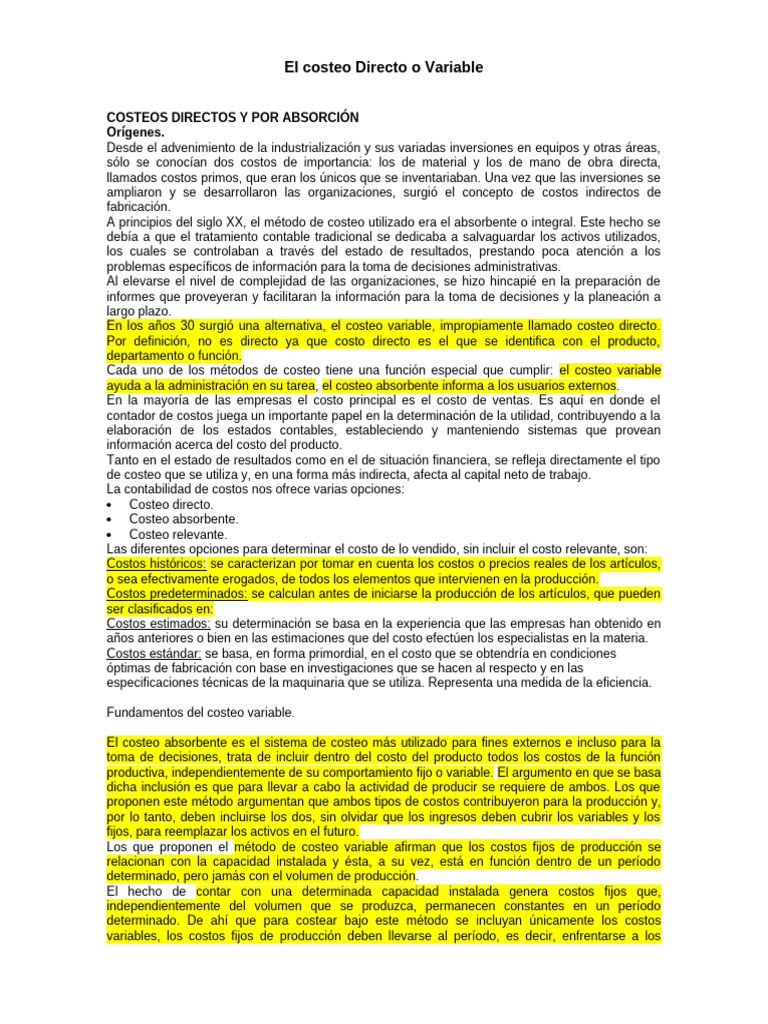 Costeo Directo vs. Absorbente: Claves y Ventajas | PDF | Contabilidad ...