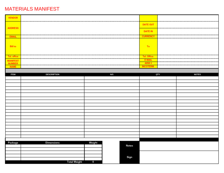Materials Manifest Template Guide | PDF