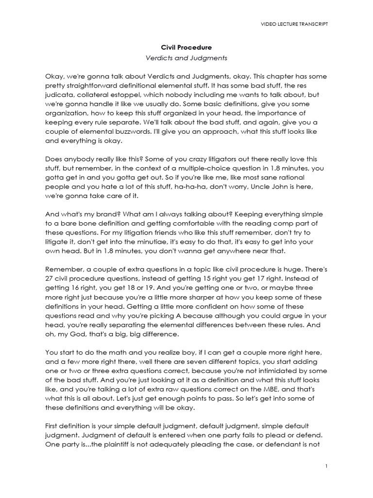 Civil Procedure TRANSCRIPT ΓÇö Verdicts and Judgments | PDF ...