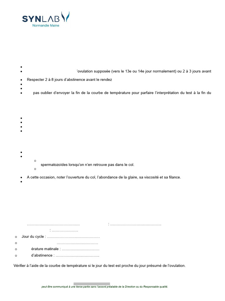 Test de Huhner : Protocole et Précautions | PDF