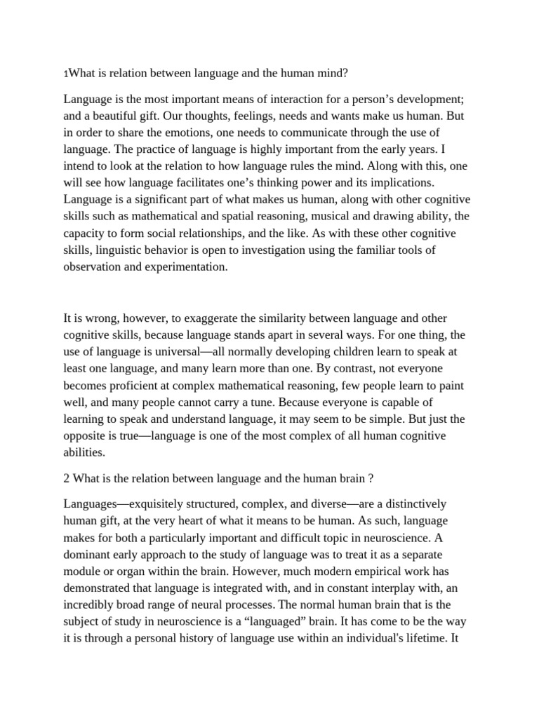 1what Is Relation Between Language and The Human Mind | PDF | Cerebral ...