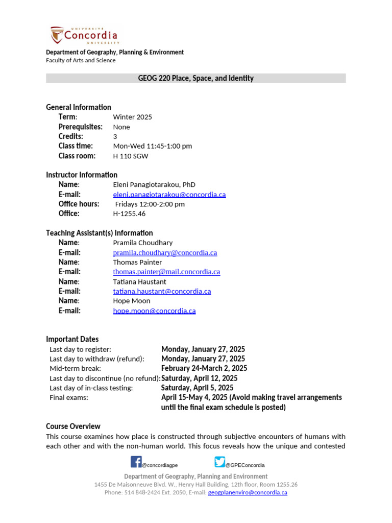 GEOG 220 - Syllabus - Winter 2025 | PDF | Geography | Plagiarism