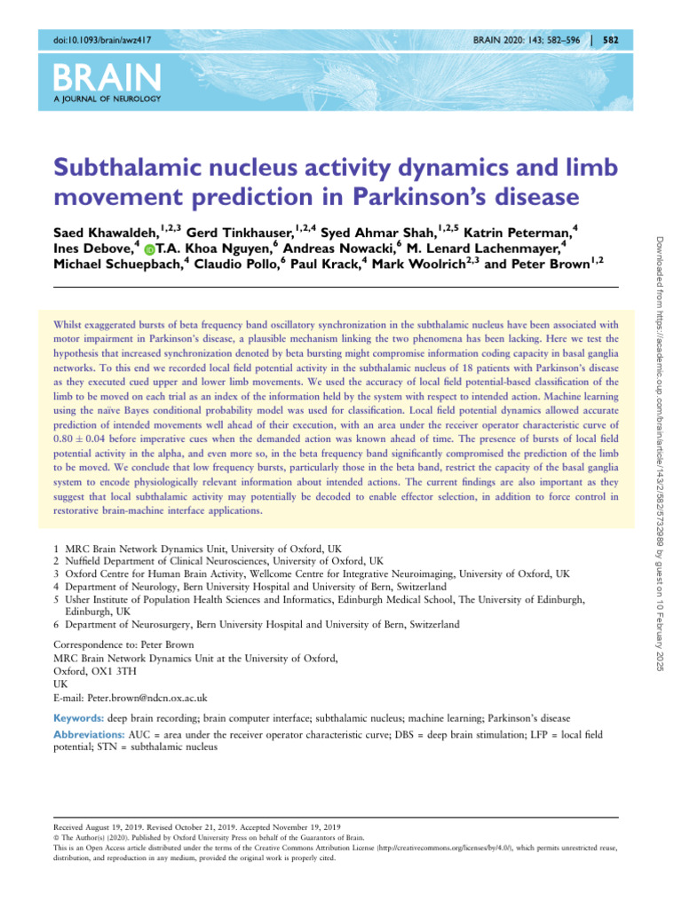Subthalamic Nucleus Activity | PDF | Deep Brain Stimulation | Parkinson ...