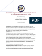 Press Release: Senior State Department Official Previewing The Friends of Syrian People Conference in Tunis