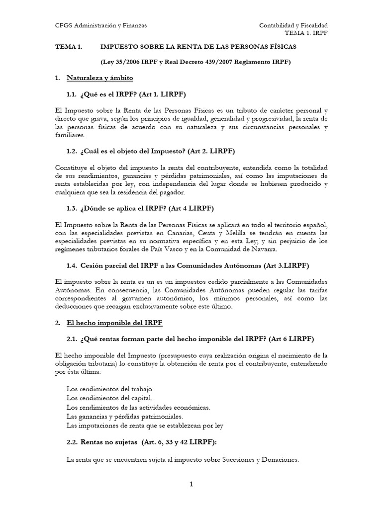 Tema 1 Impuesto Sobre La Renta de Las Personas Fisicas Actualizado 2020 ...