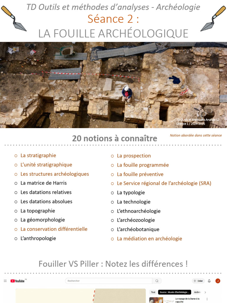 Introduction à la fouille archéologique PDF Archéologie Stratigraphie — free download