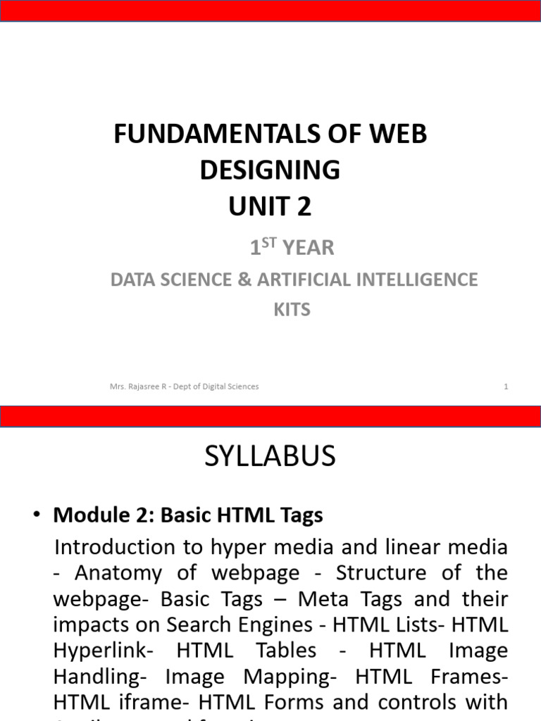 Fundamentals of Web Designing Unit 2 PPT Notes Full | PDF | Html ...