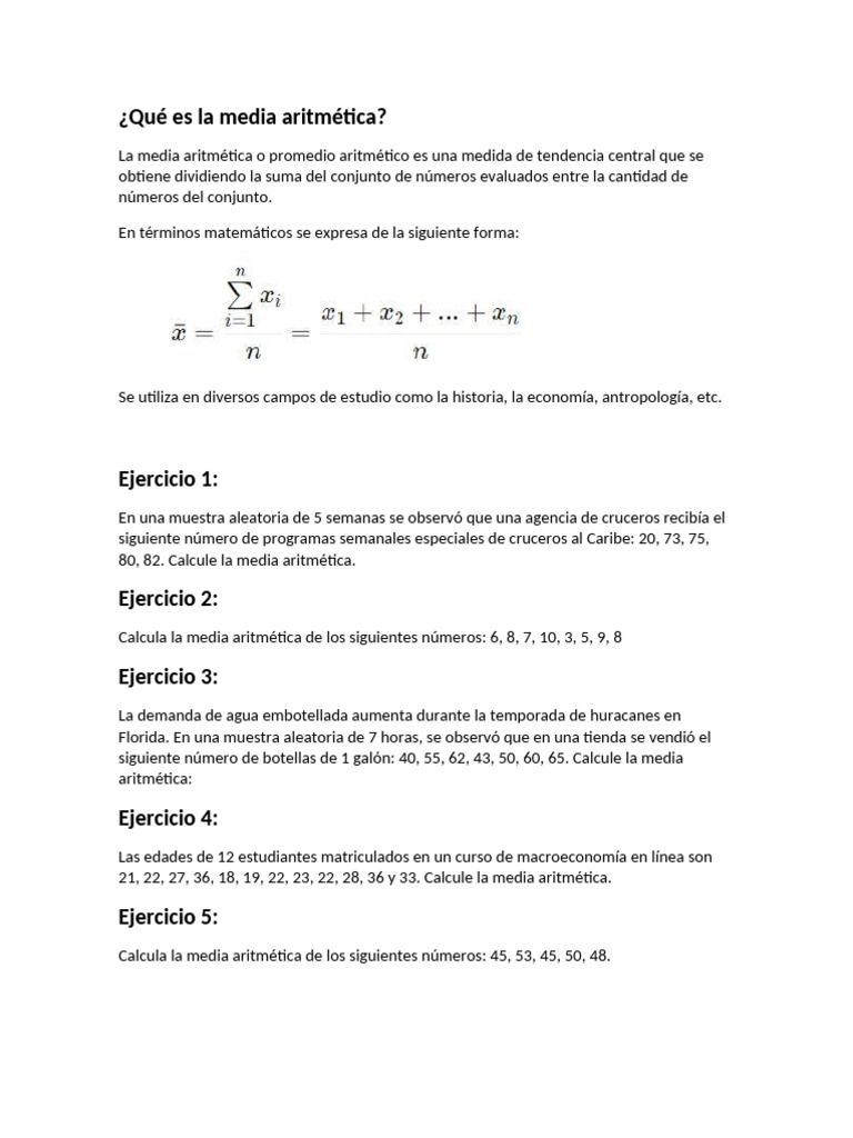 Ejercicios de Media Aritmética | PDF