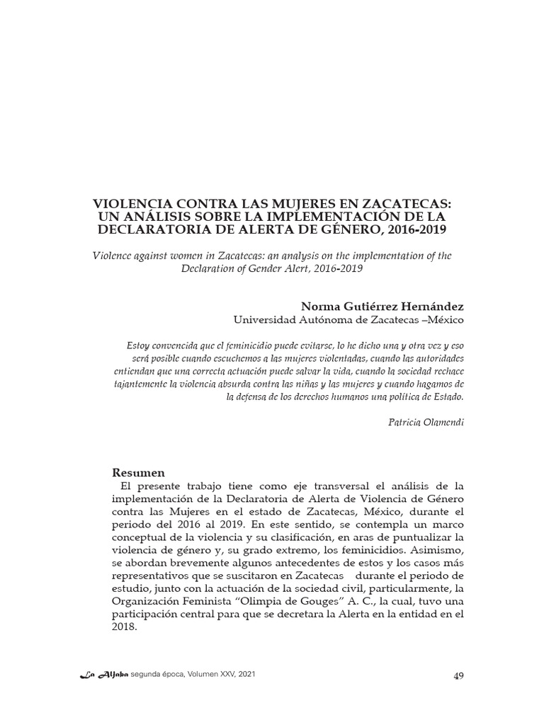 Violencia de Género en Zacatecas | PDF | La violencia contra las ...