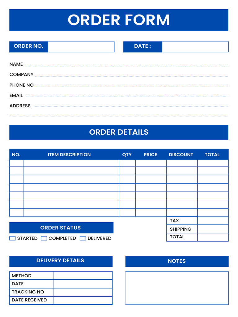 Blue and White Corporate Business Order Form | PDF