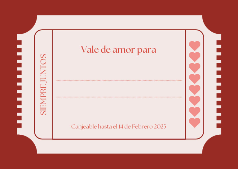 Vale Regalo San Valentín Romántico Ticket Sencillo Rosa Rojo | PDF