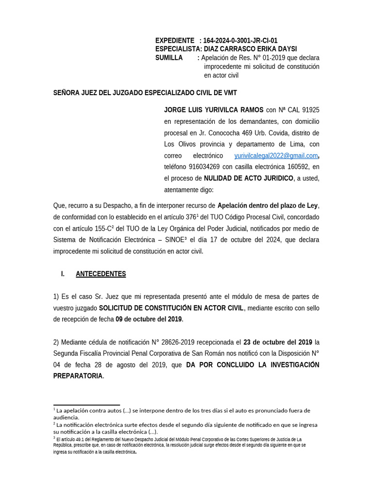 Apelacion de Auto de Conclusion de Proceso | PDF | Apelación | Ley procesal