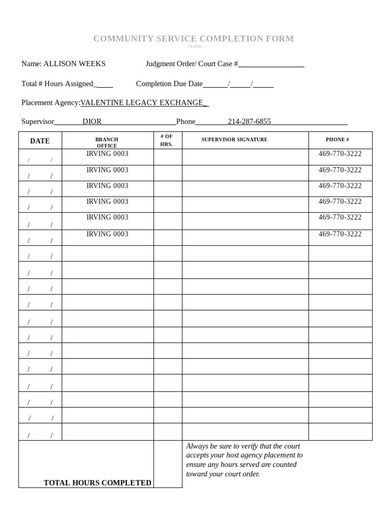 Community Service Form 04 | PDF