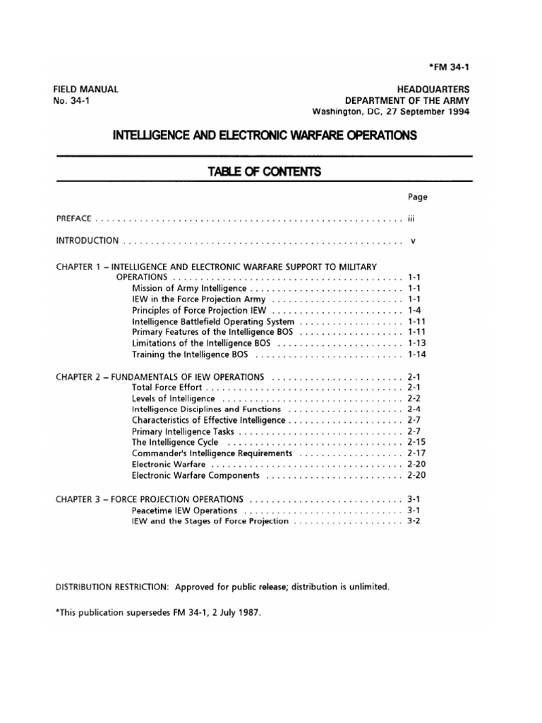 Intelligence and Electronic Warfare Operations - FM 34-1 | PDF ...