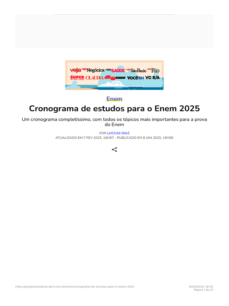 Cronograma de Estudos Enem 2025 | PDF | Química | Física