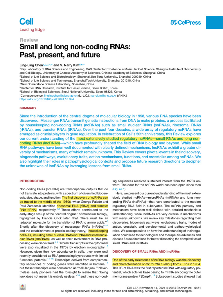 Small and lncRNAs | PDF | Rna | Micro Rna