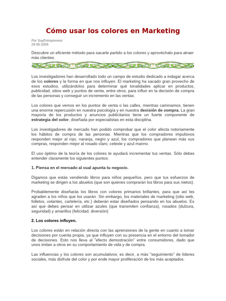 Cómo Usar Los Colores en Marketing | PDF | Marketing | Color