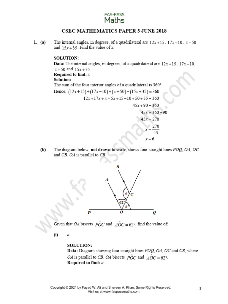 CSEC Maths 2018 June P3 | PDF | Volume | Area