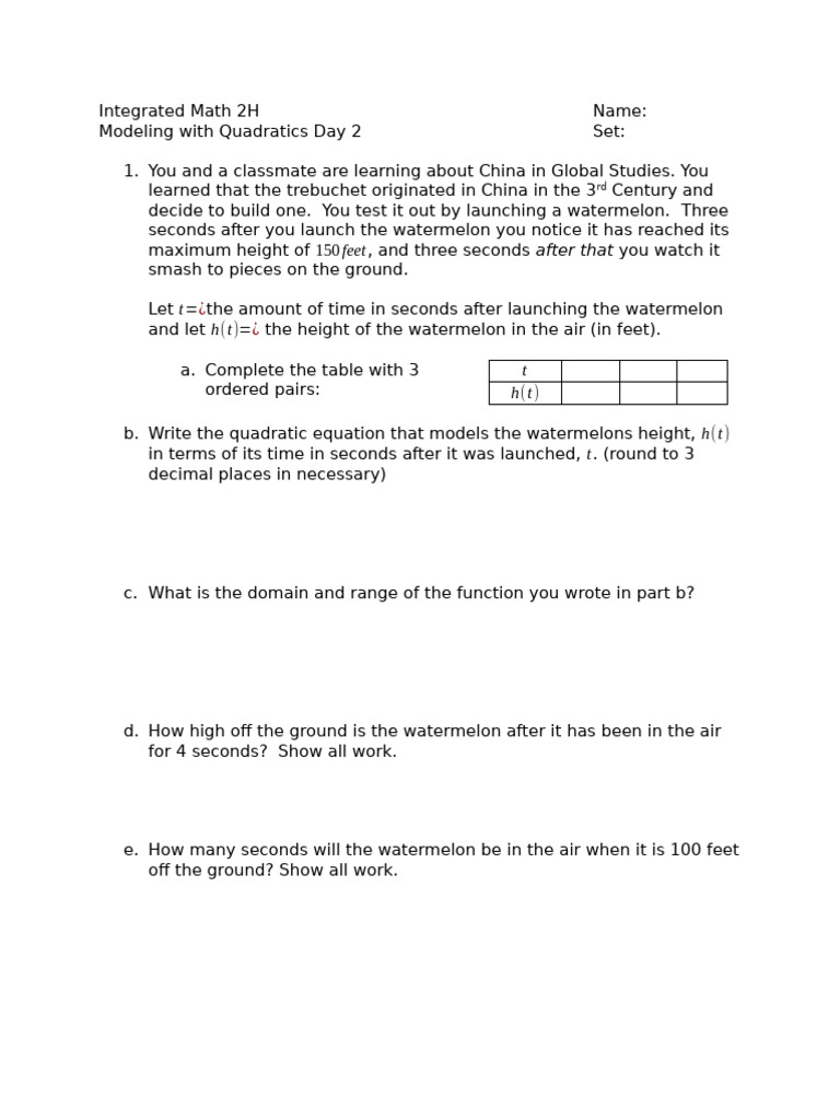Modeling+with+Quadratics+Day+2 | PDF