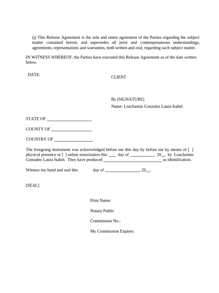Release Agreement Execution Details | PDF