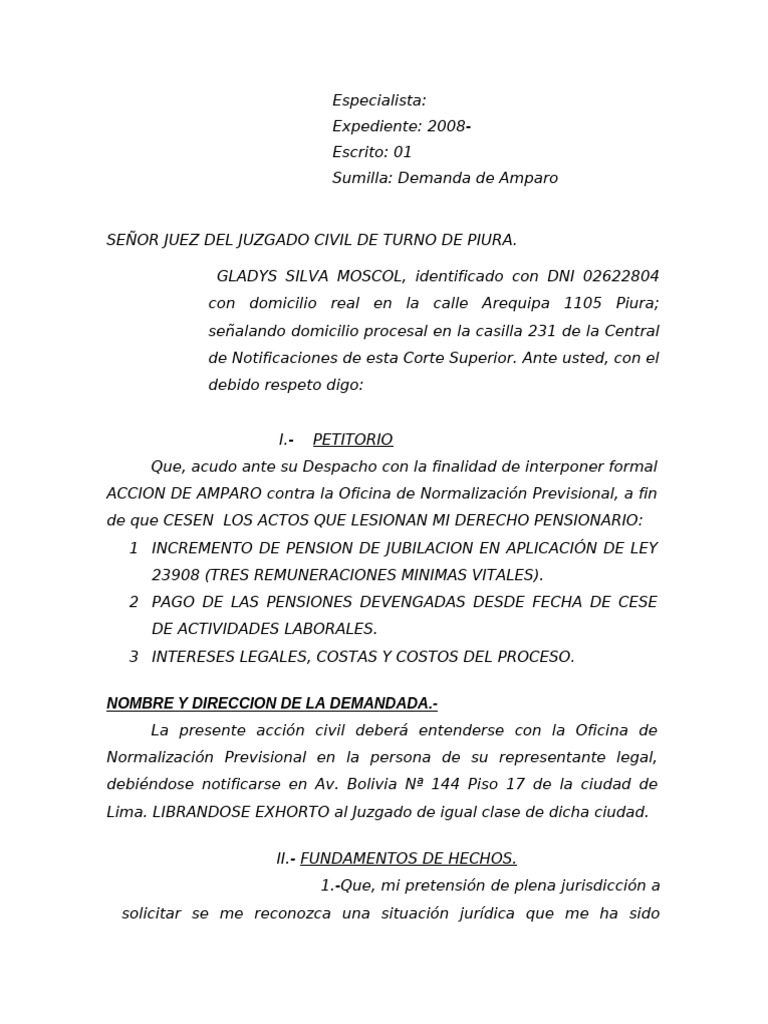 Demanda Amparo 23908 Nuevo Precedente | PDF | Caso de ley | Jubilación
