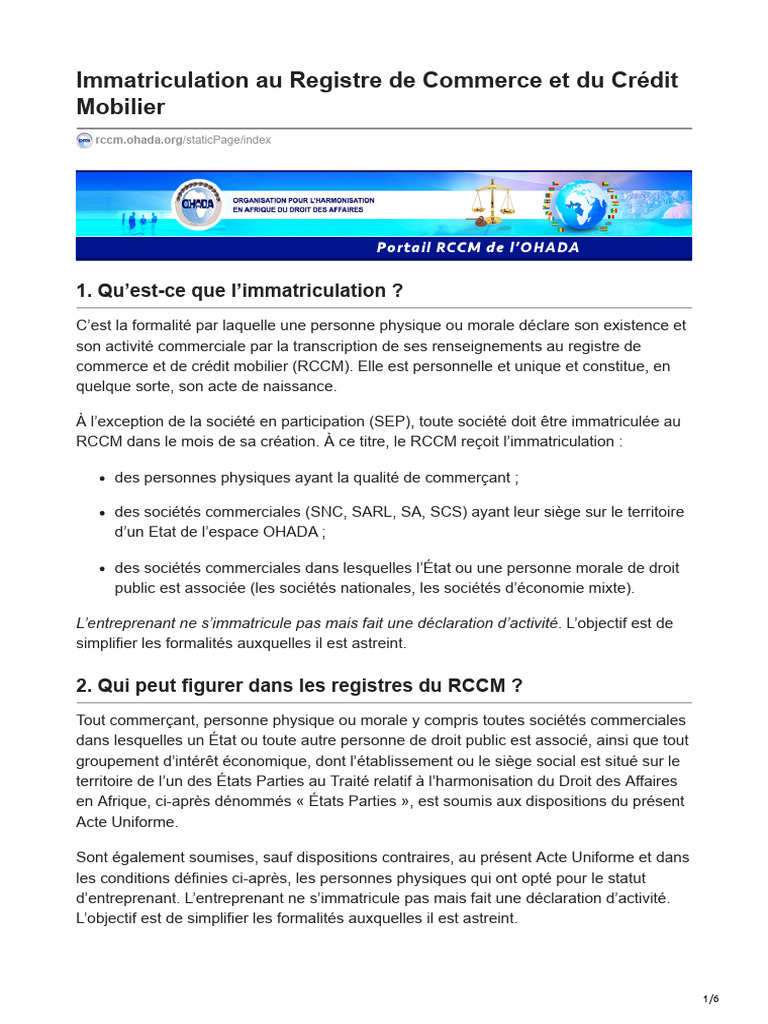 Immatriculation au RCCM : Guide Pratique | PDF | Droit privé