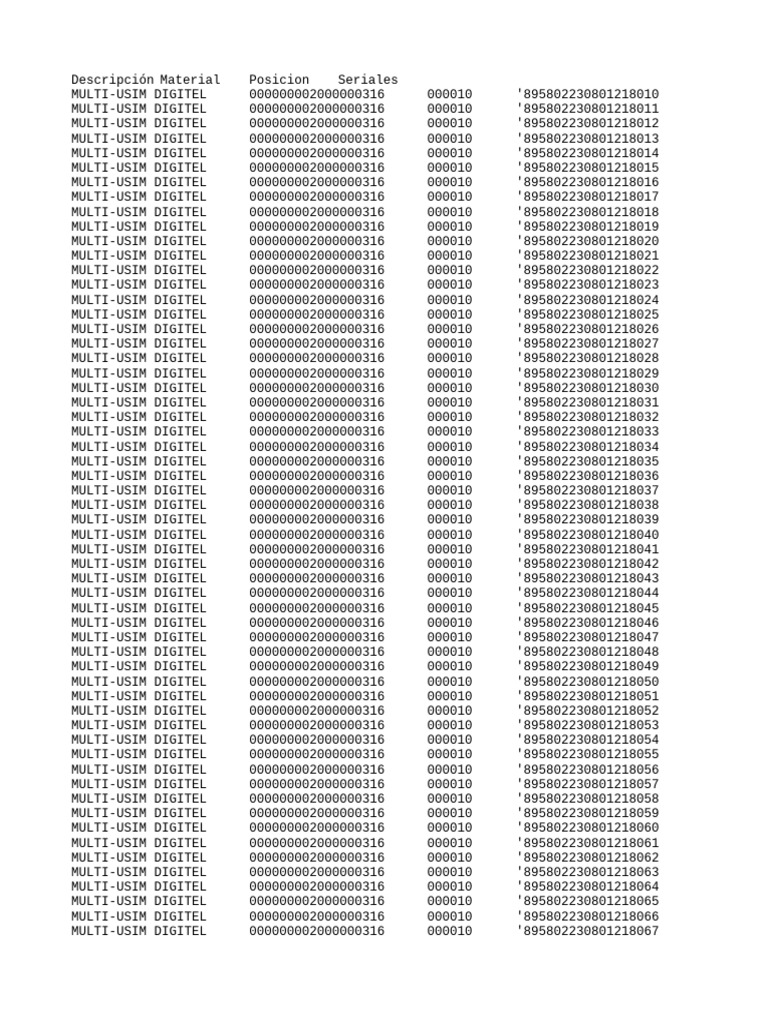 Multi-USIM Digitel Serial Numbers | PDF