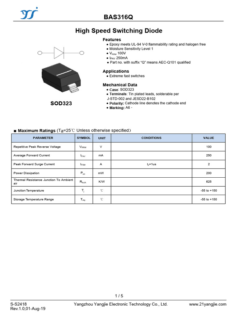 BAS316Q High-Speed Switching Diode | PDF | Diode | Electricity