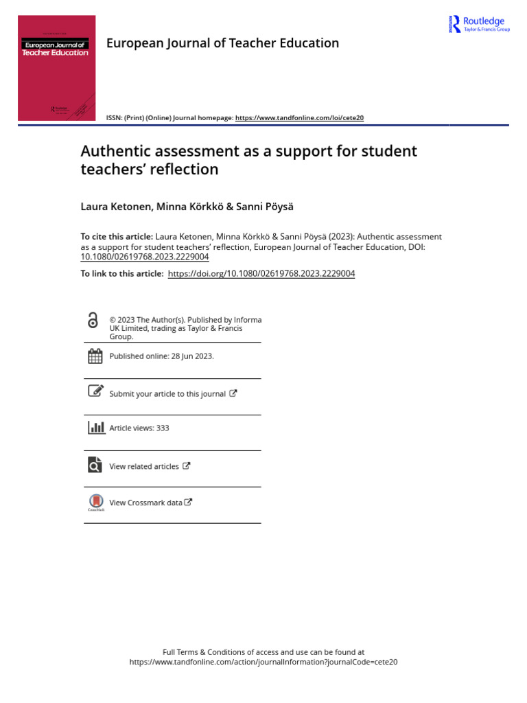 Authentic Assessment As A Support For Student Teachers Reflection | PDF ...