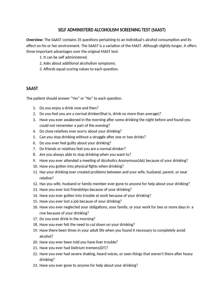 Self-Administered Alcoholism Test | PDF | Alcoholism | Alcohol Intoxication