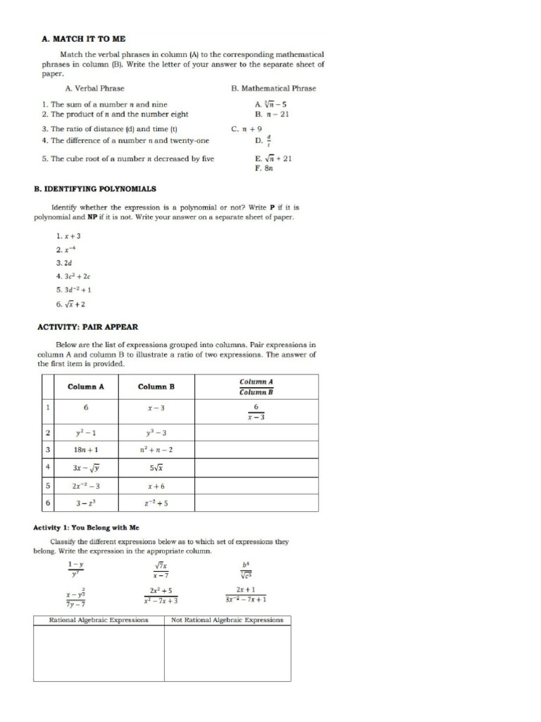 Addition and Subtraction Rational Algebraic | PDF