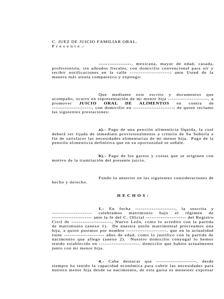 Juicio Oral de Alimentos para Menor | PDF | Pensión alimenticia