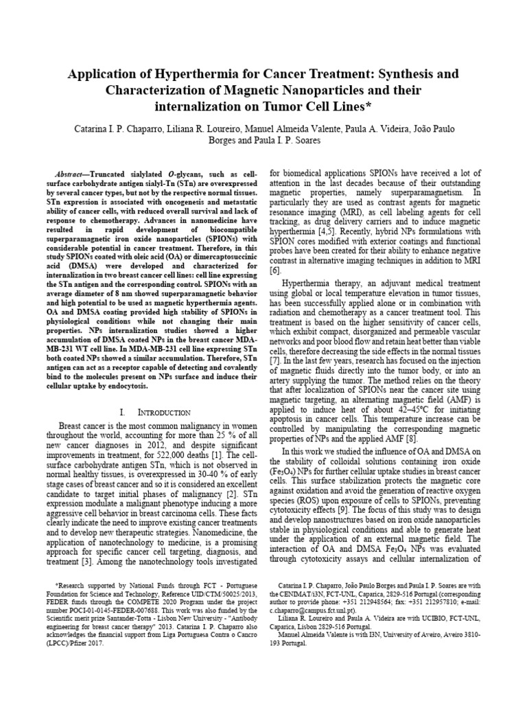 2019 Application of Hyperthermia For Cancer Treatment Synthesis and ...