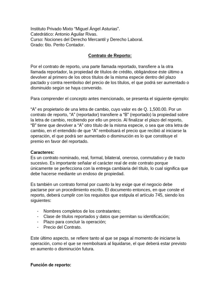Contrato de Reporto en Derecho Mercantil | PDF | Pagaré | Propiedad