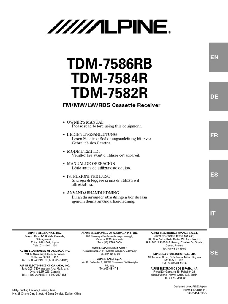 Alpine TDM-7586RB - 7584R - 7582R | PDF | Sound Technology | Electrical ...